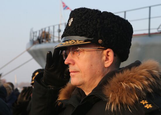 Ceremonial greetings for Aleksandr Shabalin landing ship