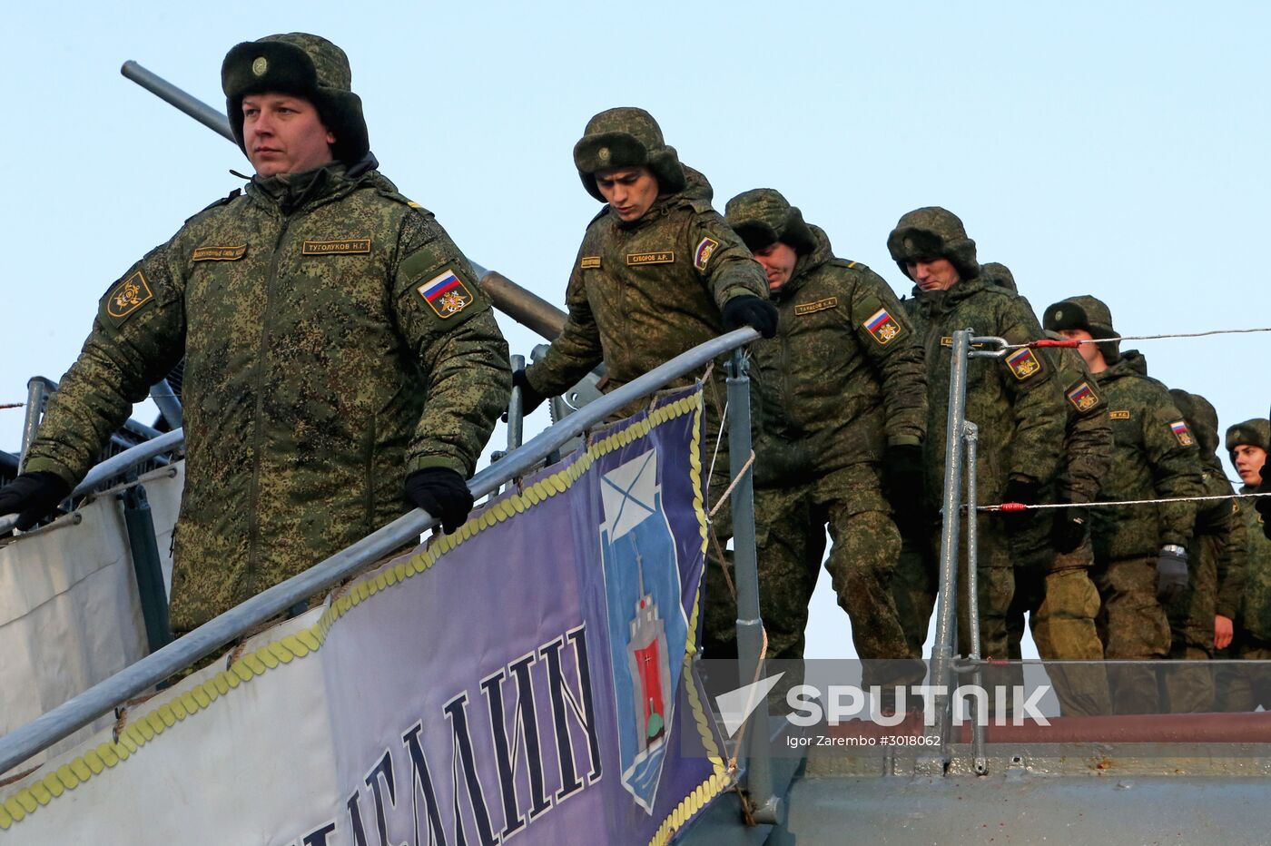 Ceremonial greetings for Aleksandr Shabalin landing ship