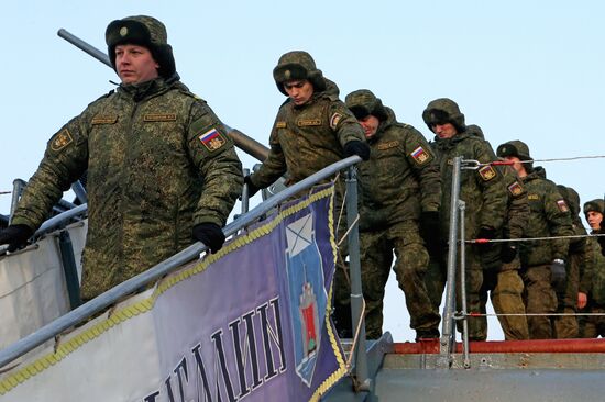 Ceremonial greetings for Aleksandr Shabalin landing ship