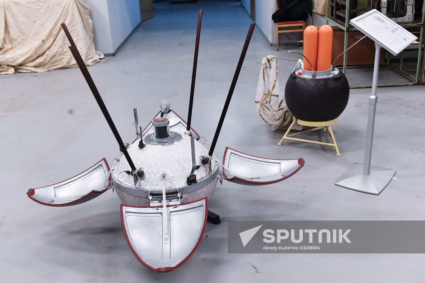 Spacecraft models displayed at Lavochkin Science & Production Association