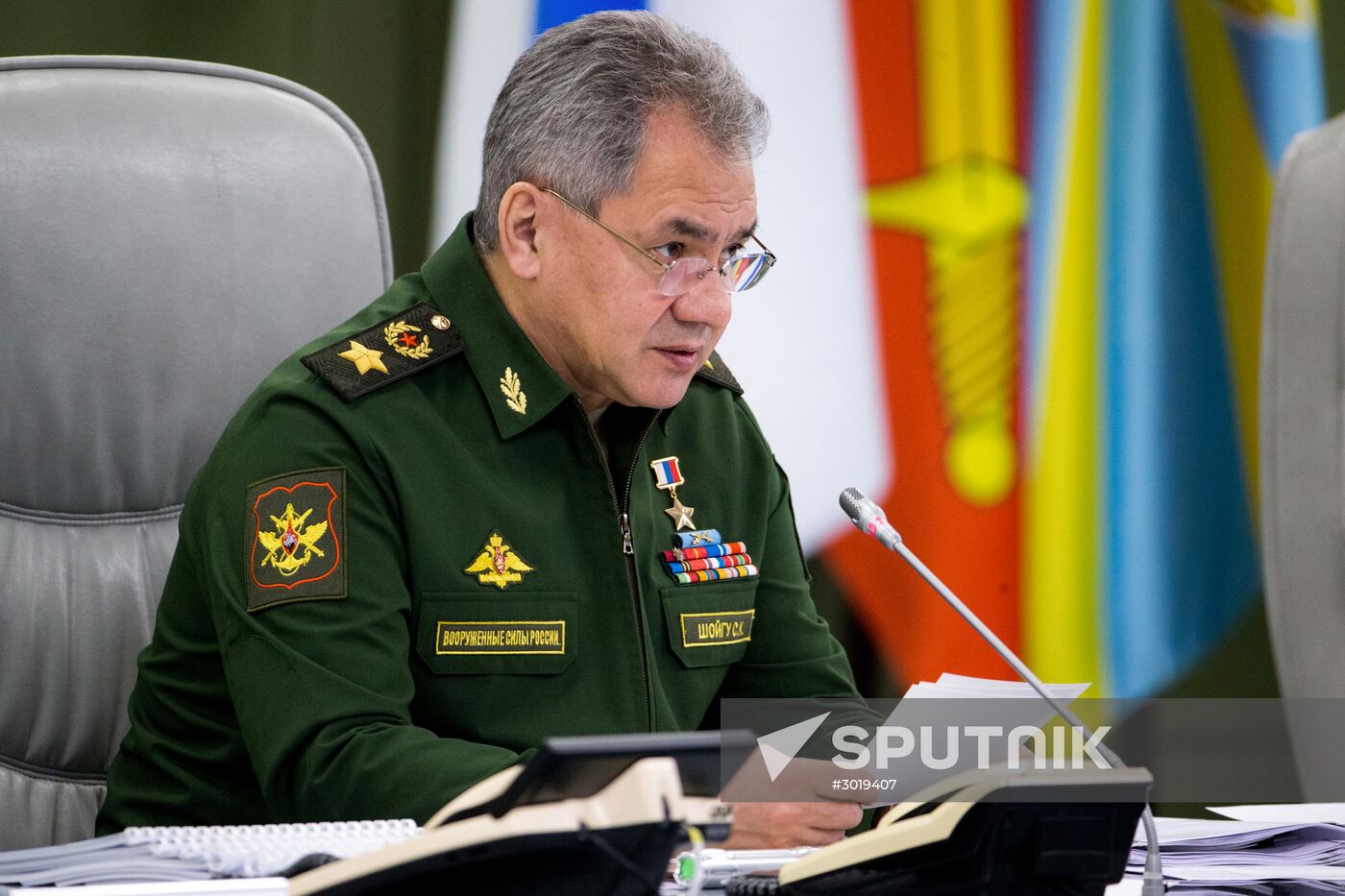 Defense Minister Sergei Shoigu holds teleconference