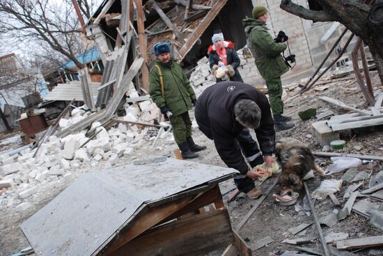 Aftermath of shelling of Kominternove in Donetsk region