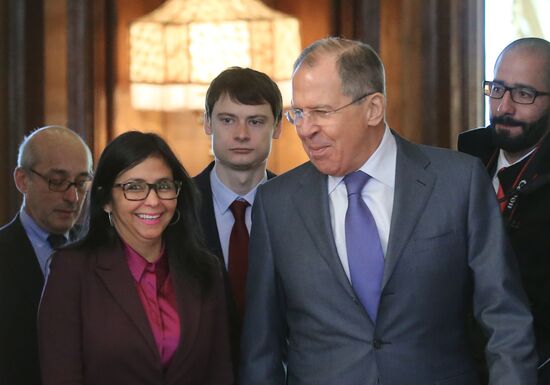 Russian Foreign Minister Sergei Lavrov meets with his Venezuelan counterpart Delcy Rodriguez