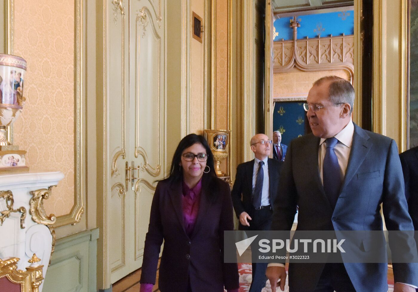 Russian Foreign Minister Sergei Lavrov meets with his Venezuelan counterpart Delcy Rodriguez