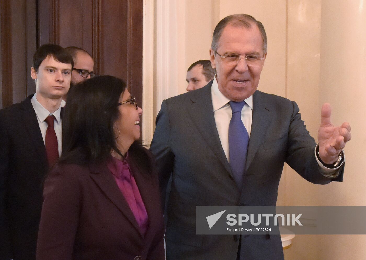 Russian Foreign Minister Sergei Lavrov meets with his Venezuelan counterpart Delcy Rodriguez