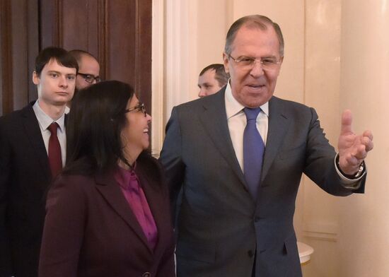 Russian Foreign Minister Sergei Lavrov meets with his Venezuelan counterpart Delcy Rodriguez