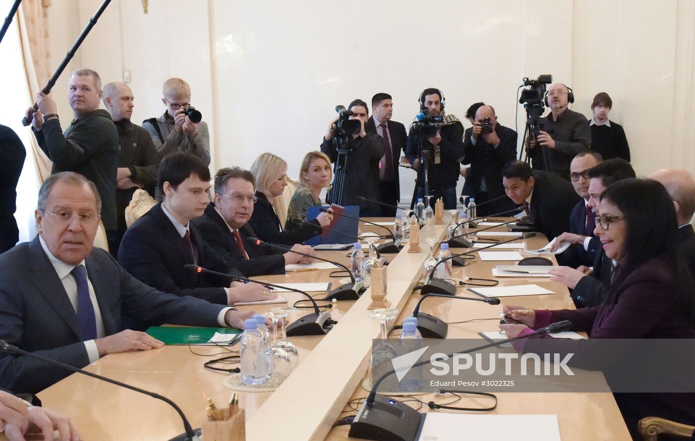 Russian Foreign Minister Sergei Lavrov meets with his Venezuelan counterpart Delcy Rodriguez
