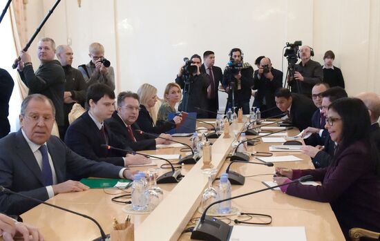 Russian Foreign Minister Sergei Lavrov meets with his Venezuelan counterpart Delcy Rodriguez