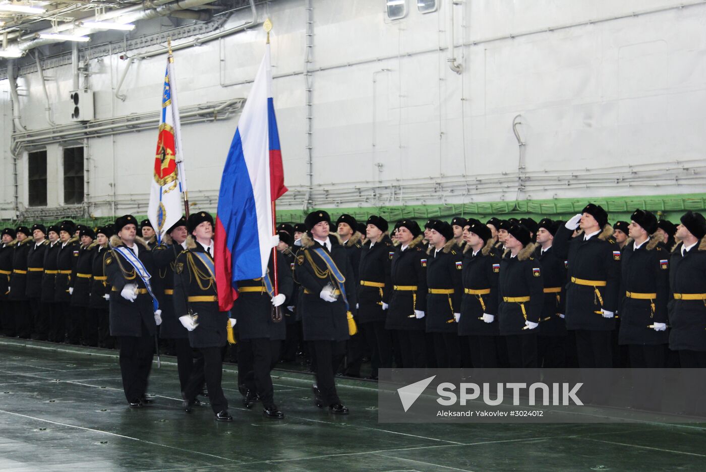 Admiral Kuznetsov aircraft carrier meeting ceremony in Severomorsk