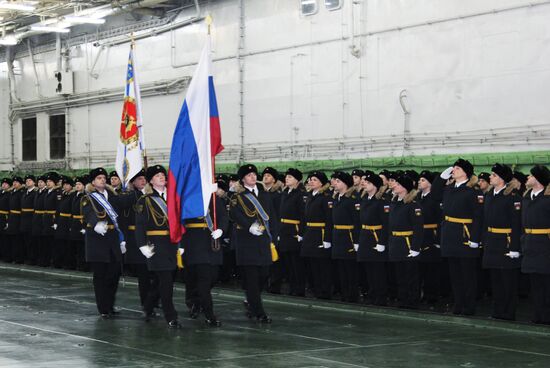 Admiral Kuznetsov aircraft carrier meeting ceremony in Severomorsk