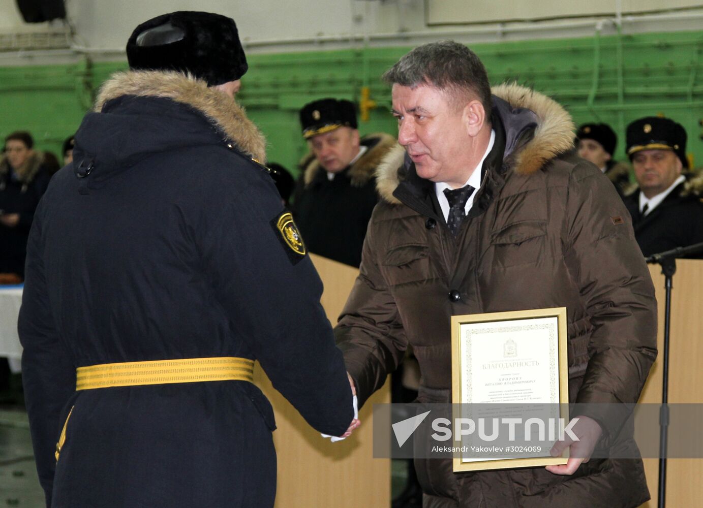 Admiral Kuznetsov aircraft carrier meeting ceremony in Severomorsk