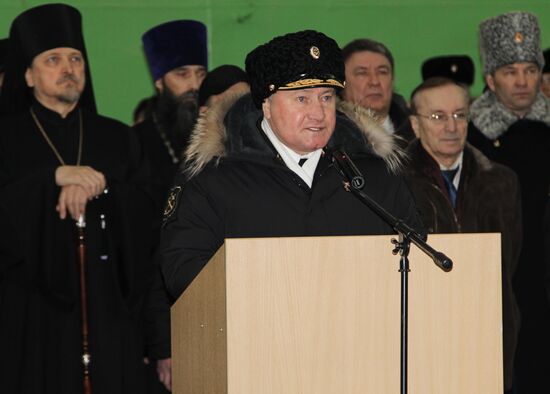 Admiral Kuznetsov aircraft carrier meeting ceremony in Severomorsk