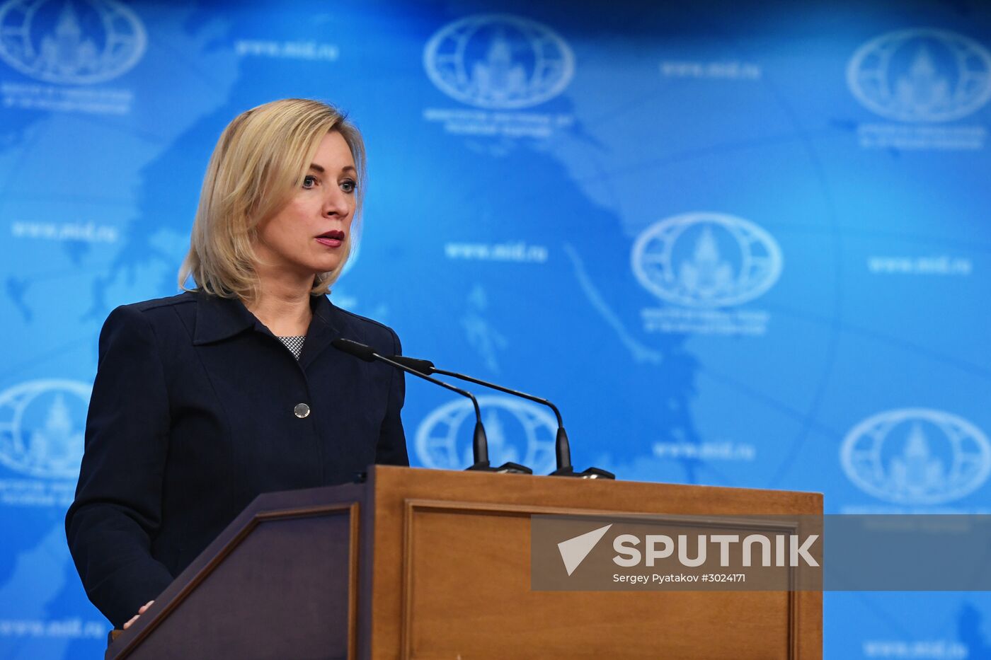 Russian Foreign Ministry Spokesperson Maria Zakharova at a briefing