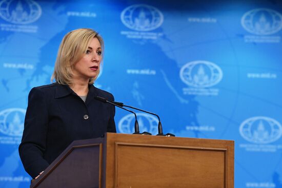 Russian Foreign Ministry Spokesperson Maria Zakharova at a briefing