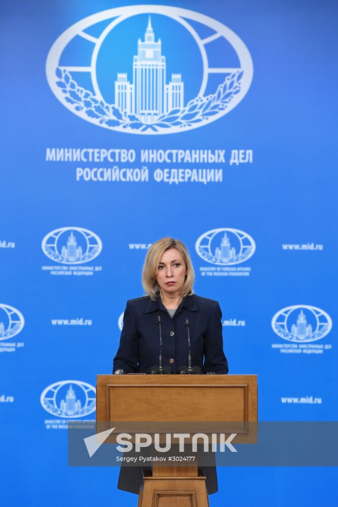 Russian Foreign Ministry Spokesperson Maria Zakharova at a briefing