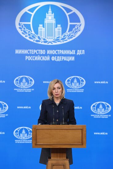 Russian Foreign Ministry Spokesperson Maria Zakharova at a briefing