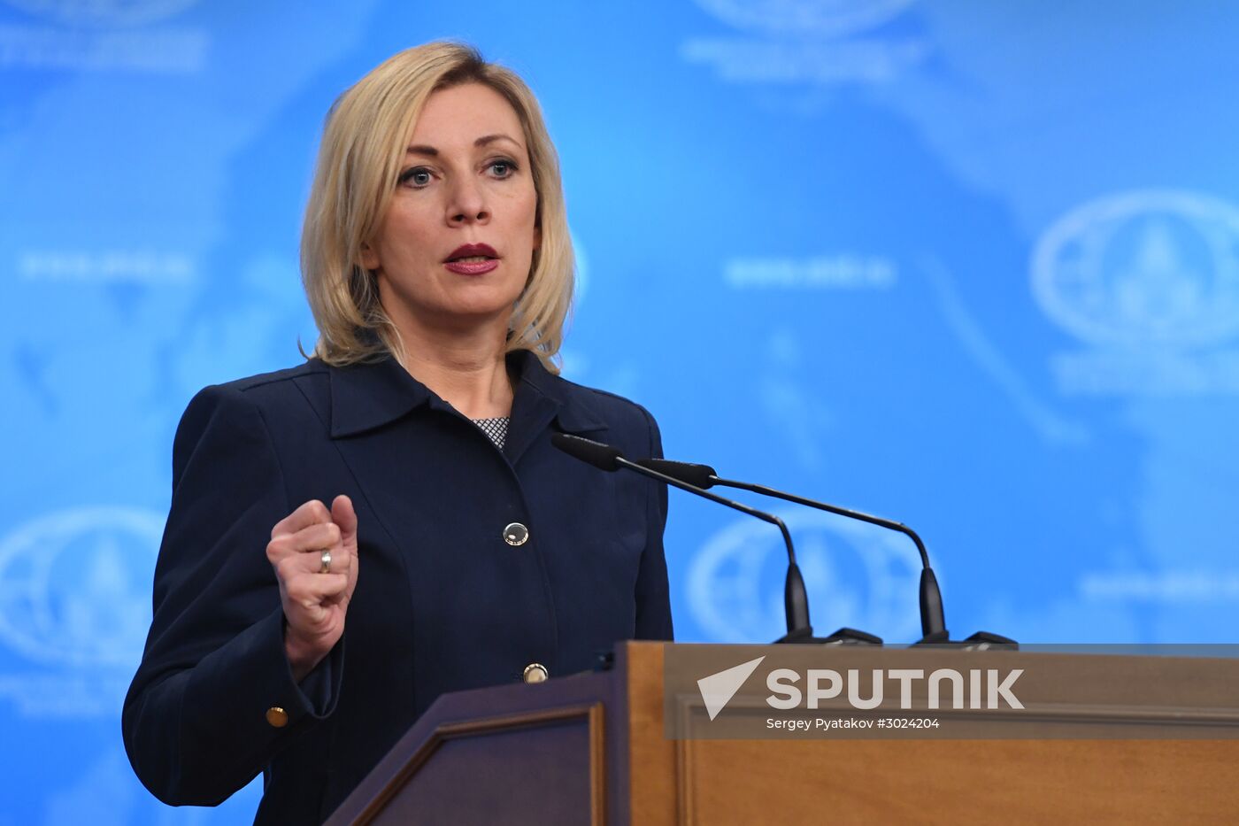 Russian Foreign Ministry Spokesperson Maria Zakharova at a briefing