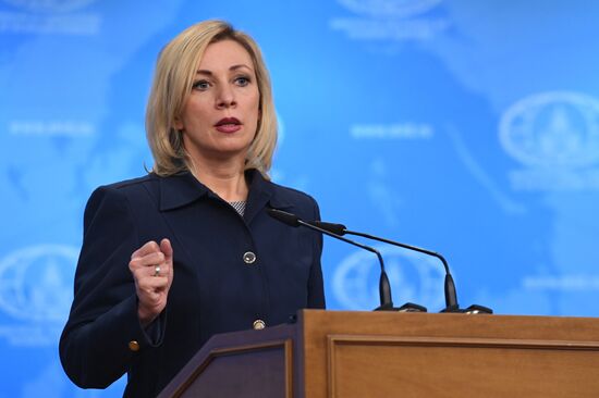 Russian Foreign Ministry Spokesperson Maria Zakharova at a briefing