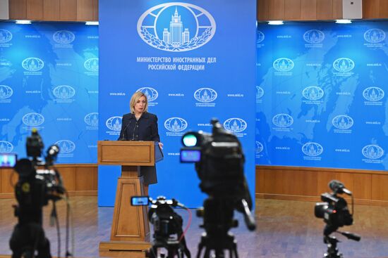 Russian Foreign Ministry Spokesperson Maria Zakharova at a briefing