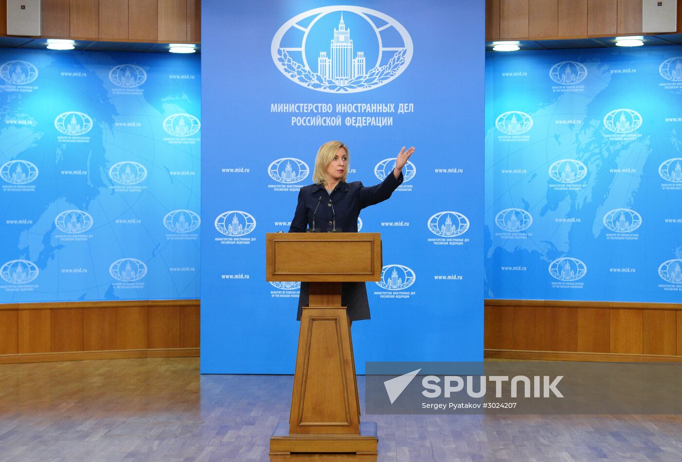 Russian Foreign Ministry Spokesperson Maria Zakharova at a briefing