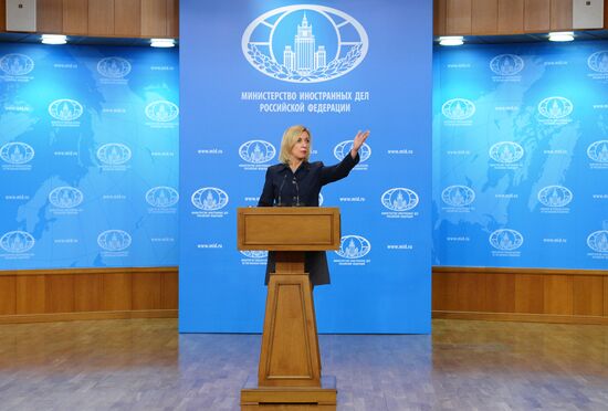 Russian Foreign Ministry Spokesperson Maria Zakharova at a briefing