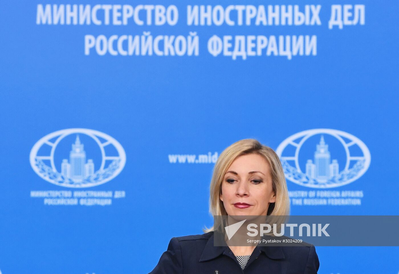 Russian Foreign Ministry Spokesperson Maria Zakharova at a briefing