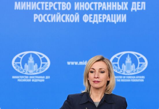 Russian Foreign Ministry Spokesperson Maria Zakharova at a briefing