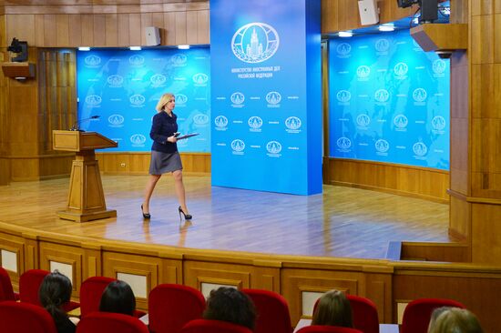 Russian Foreign Ministry Spokesperson Maria Zakharova at a briefing