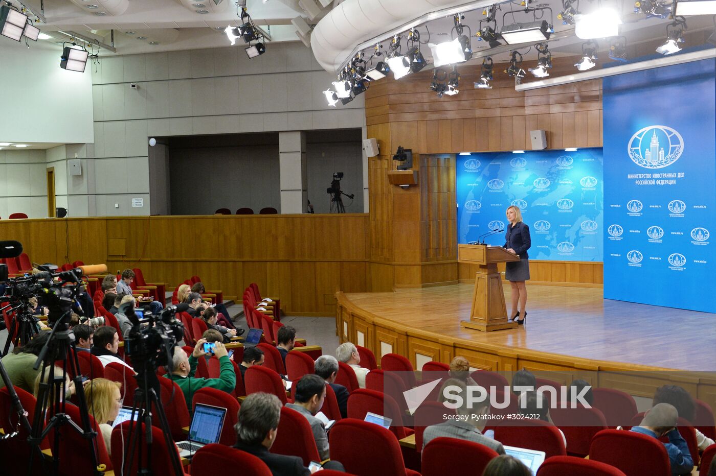 Russian Foreign Ministry Spokesperson Maria Zakharova at a briefing