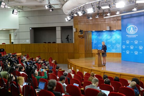 Russian Foreign Ministry Spokesperson Maria Zakharova at a briefing