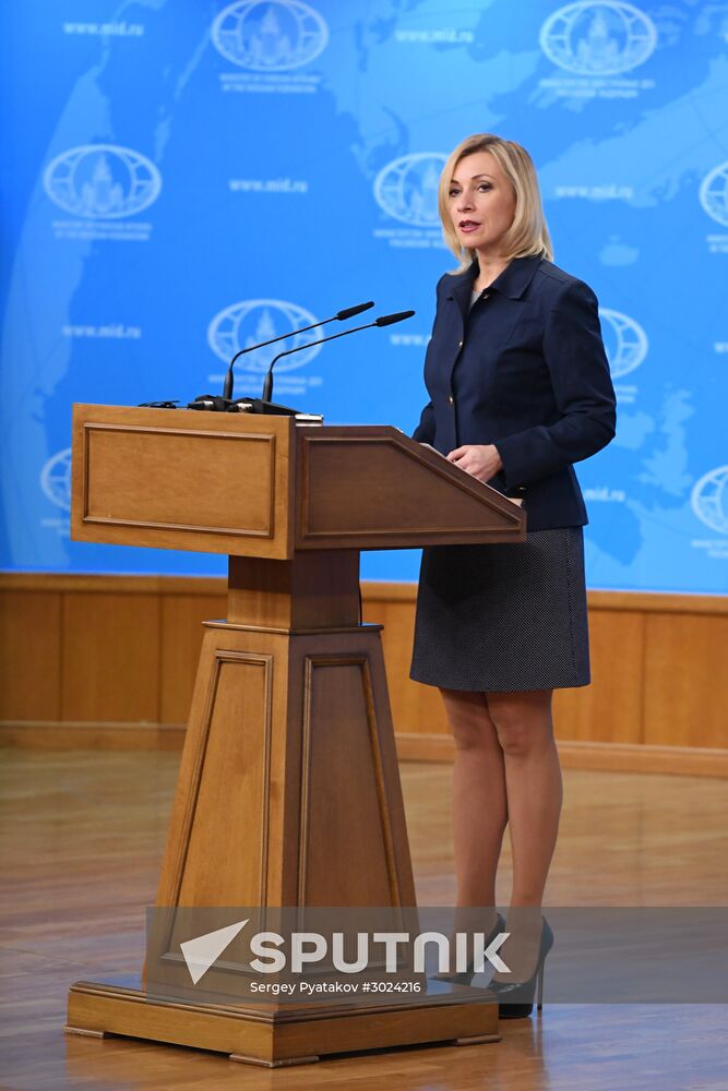 Russian Foreign Ministry Spokesperson Maria Zakharova at a briefing