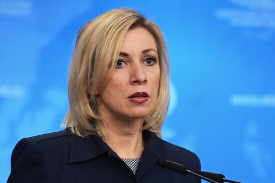 Russian Foreign Ministry Spokesperson Maria Zakharova at a briefing