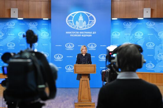 Russian Foreign Ministry Spokesperson Maria Zakharova at a briefing