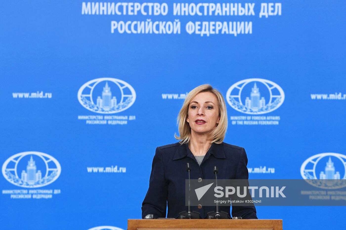 Russian Foreign Ministry Spokesperson Maria Zakharova at a briefing