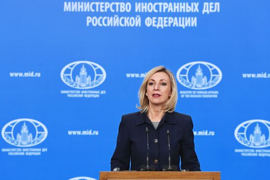 Russian Foreign Ministry Spokesperson Maria Zakharova at a briefing