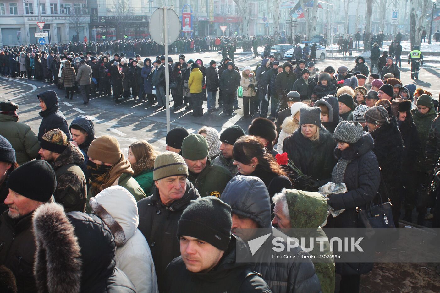 Farewell to Somalia batallion commander Mikhail Tolstykh (aka Givi) in Donetsk