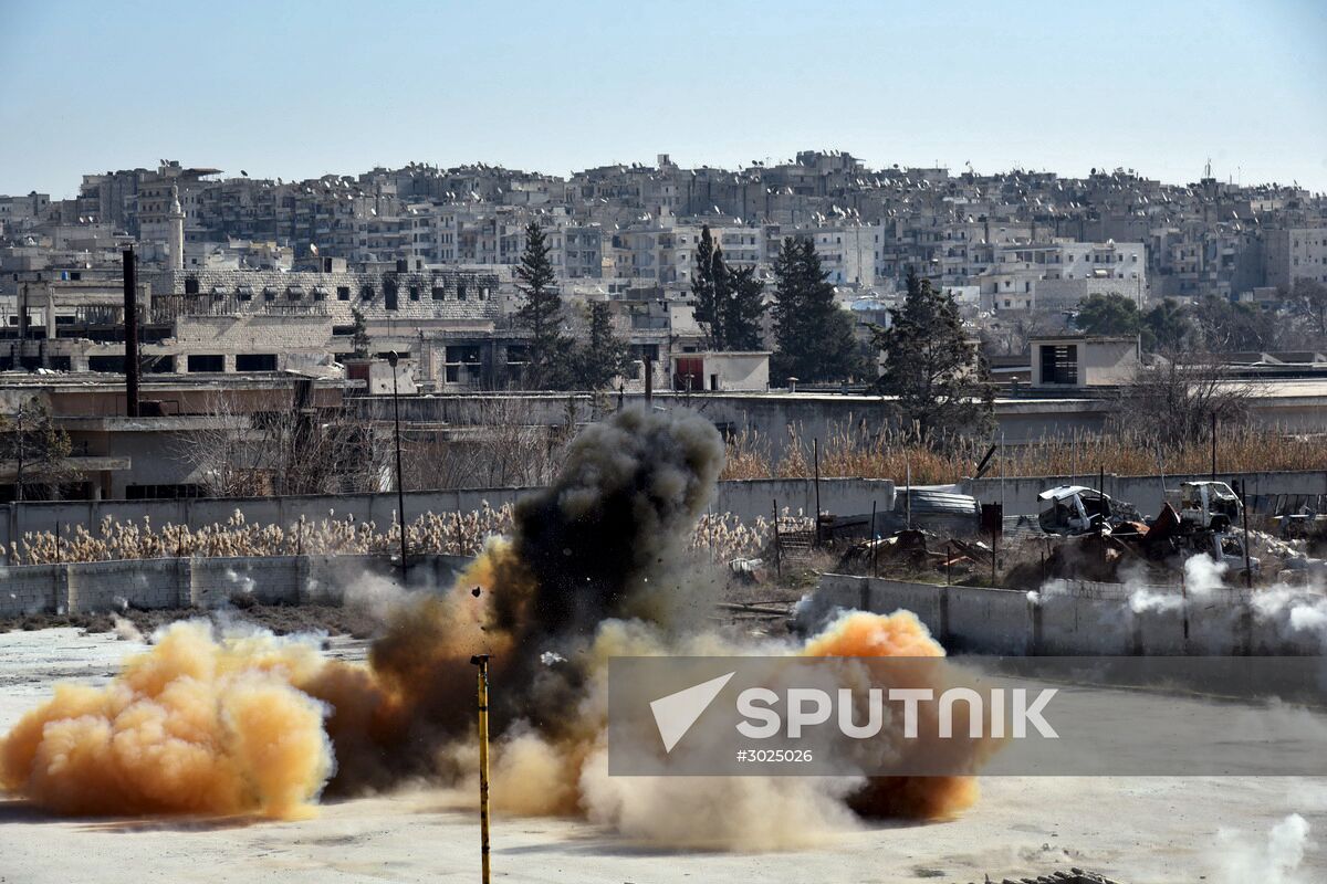 Russian military engineers demine transport infrastructure in Aleppo
