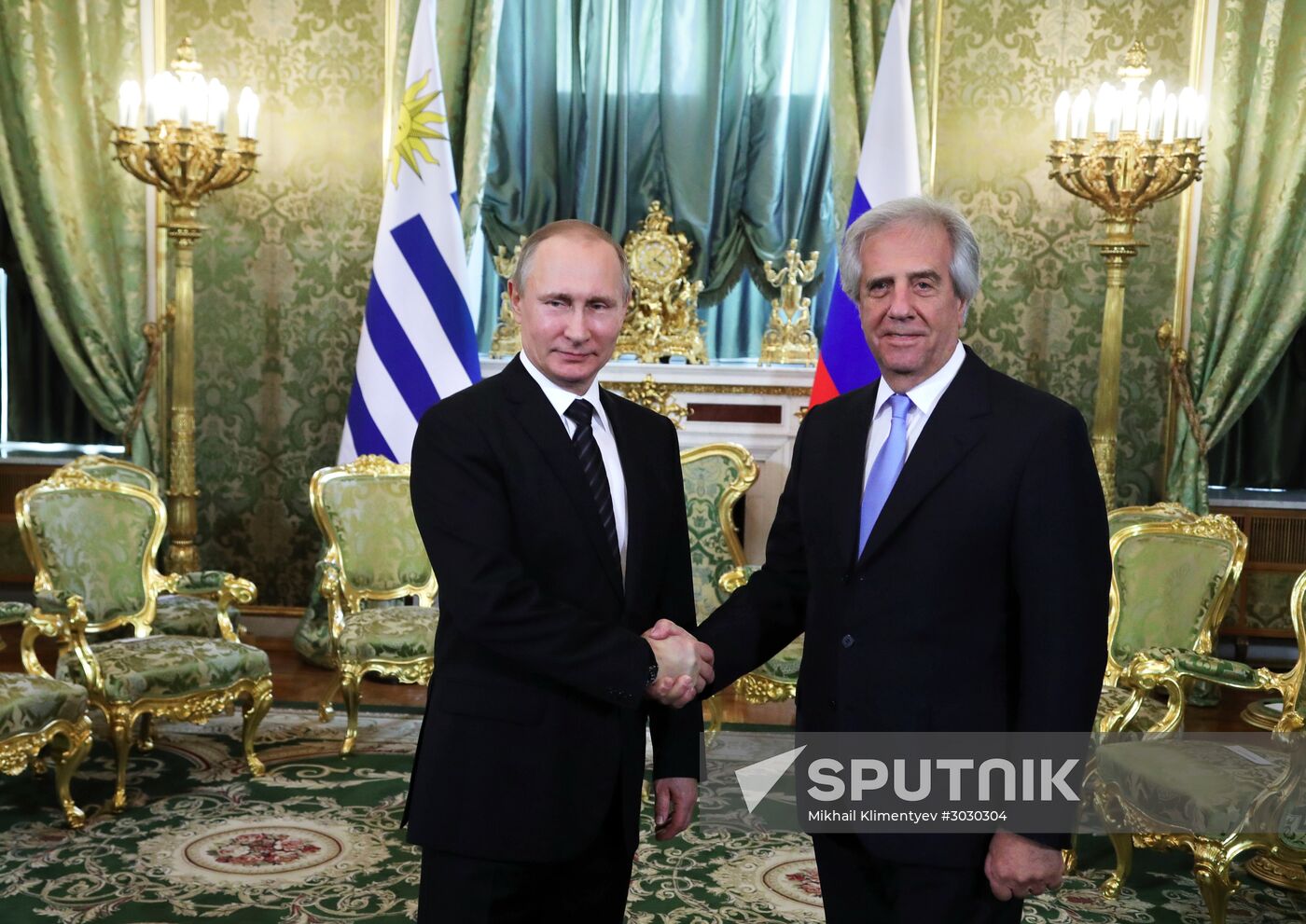 Russian President Vladimir Putin meets with President of Uruguay Tabare Vazquez