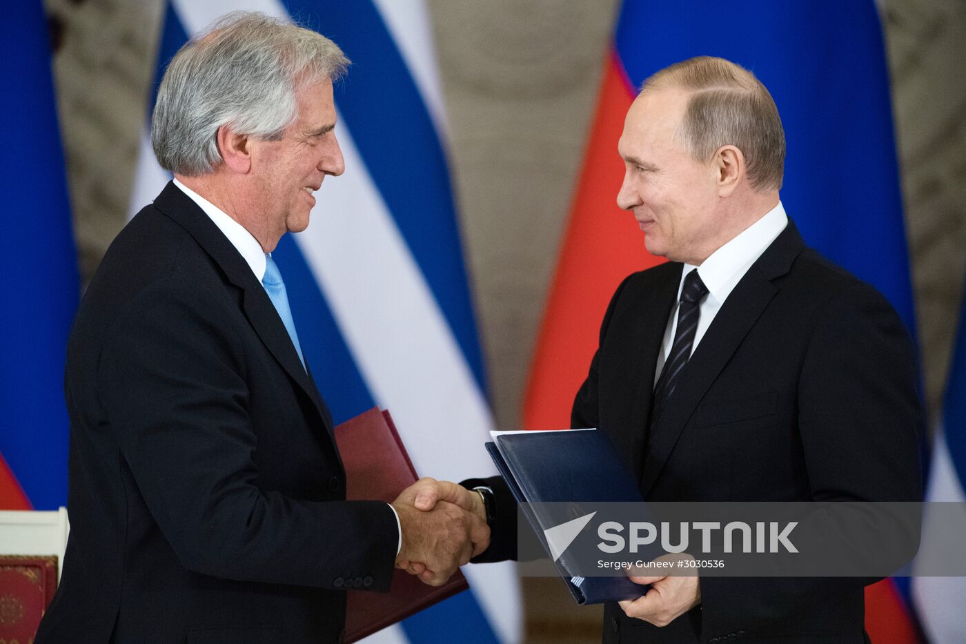 Russian President Vladimir Putin meets with President of Uruguay Tabaré Vazquez