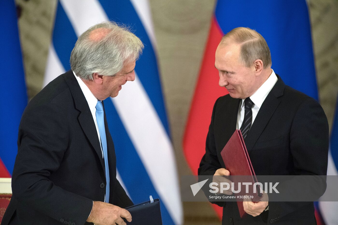 Russian President Vladimir Putin meets with President of Uruguay Tabaré Vazquez