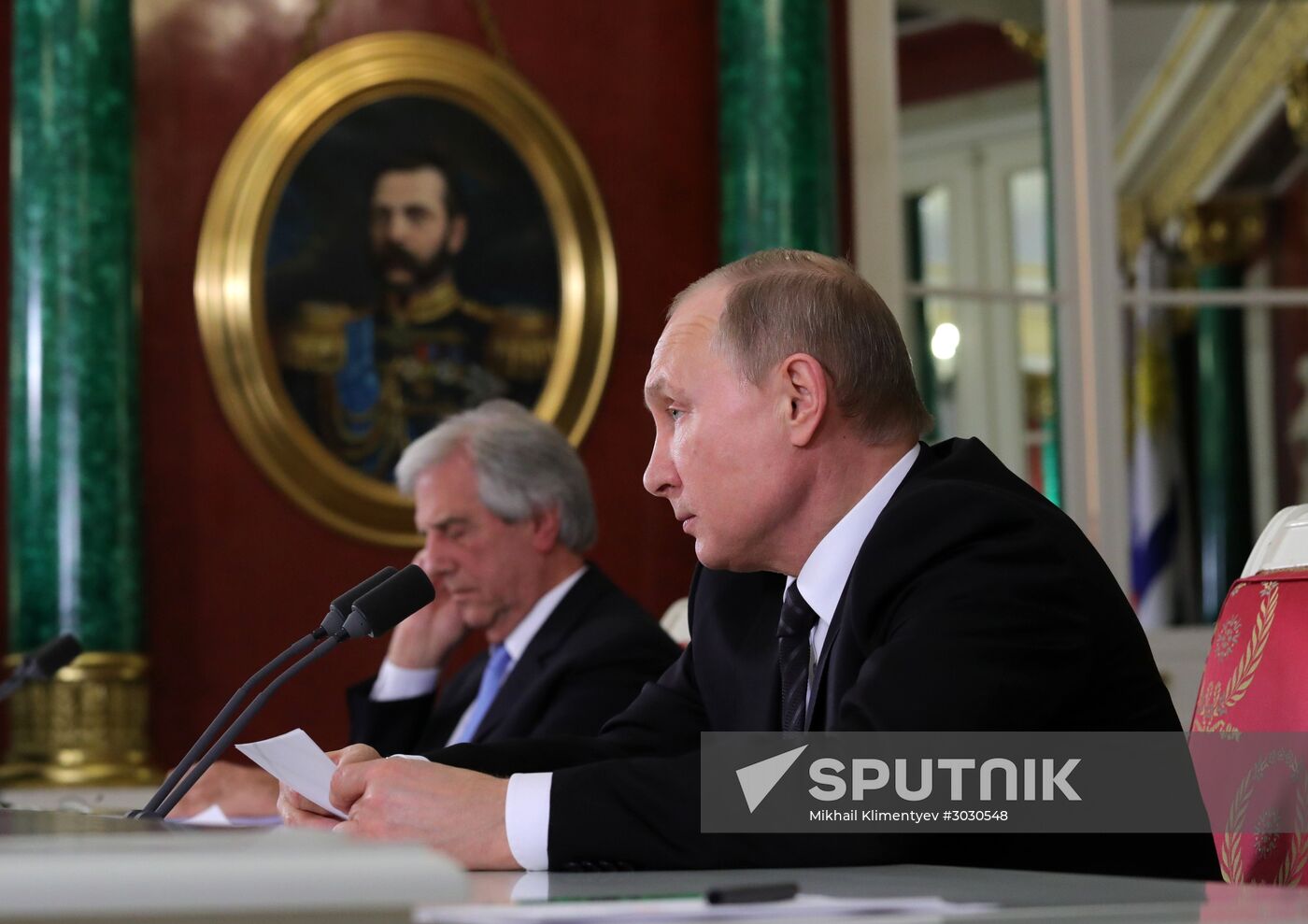 Russian President Vladimir Putin meets with President of Uruguay Tabaré Vazquez