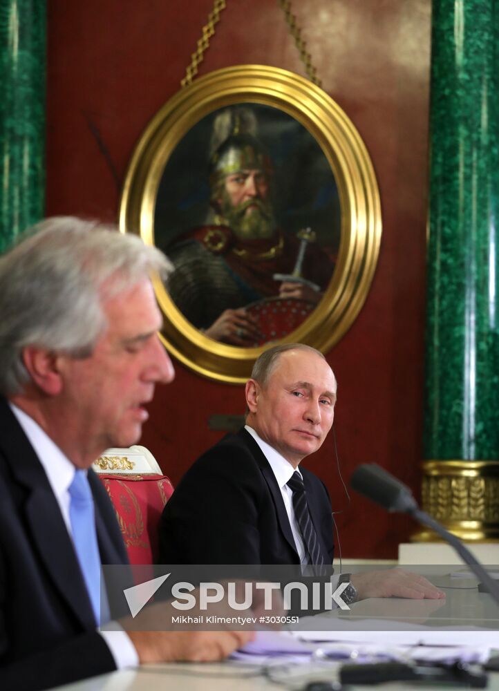 Russian President Vladimir Putin meets with President of Uruguay Tabaré Vazquez