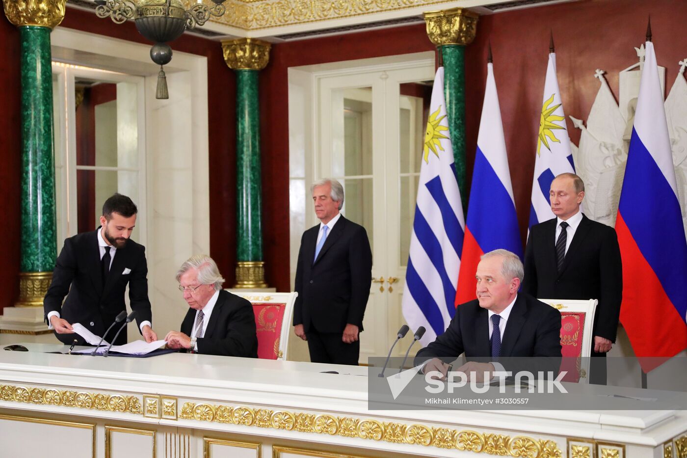 Russian President Vladimir Putin meets with President of Uruguay Tabaré Vazquez