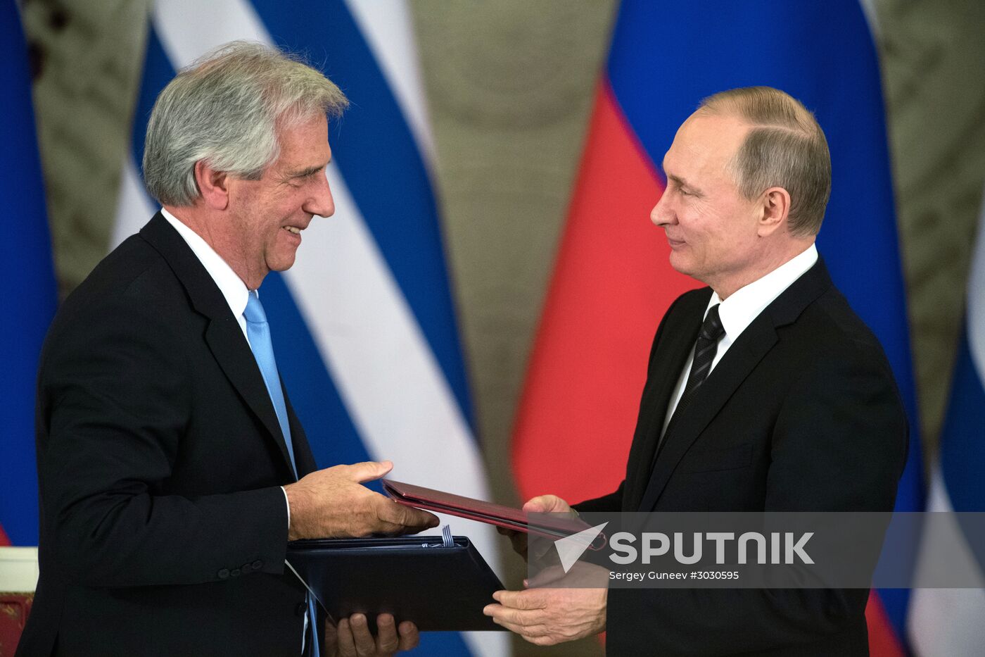 Russian President Vladimir Putin meets with President of Uruguay Tabare Vazquez