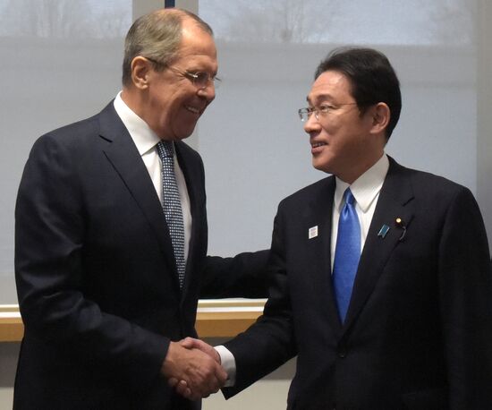 Russian Foreign Minister Lavrov meets Japan's FM Fumio Kishida in Bonn.