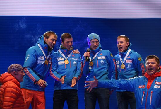 Medal ceremony for IBU World Champioships' men's sprint winners