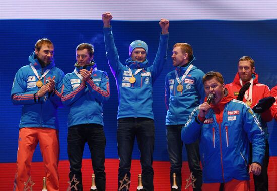 Medal ceremony for IBU World Champioships' men's sprint winners