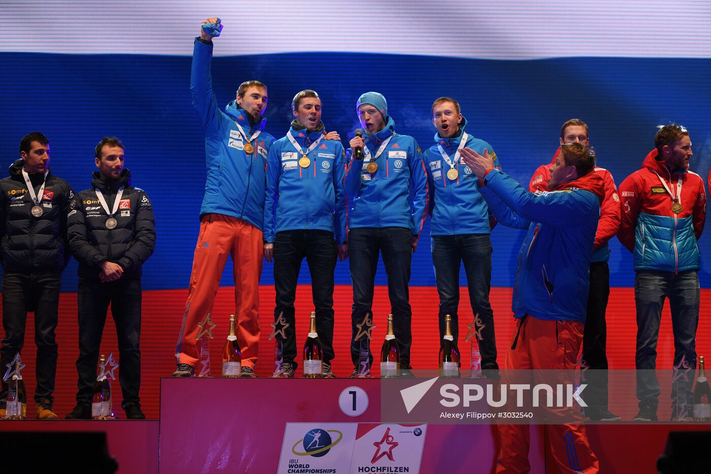 Medal ceremony for IBU World Champioships' men's sprint winners