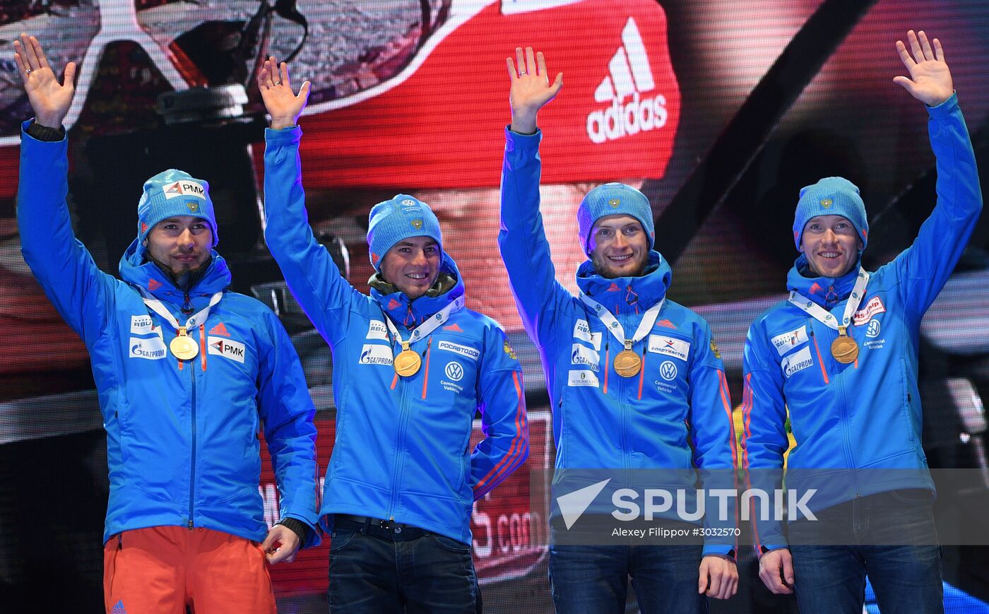 Medal ceremony for Biathlon World Champioships men's relay winners