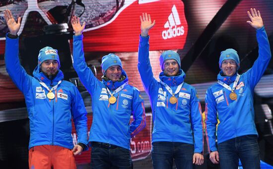 Medal ceremony for Biathlon World Champioships men's relay winners